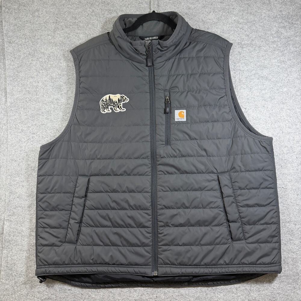Carhartt Rain Defender Puff Vest Mens 2XL Gray Full Zip Water Resistant Outdoor